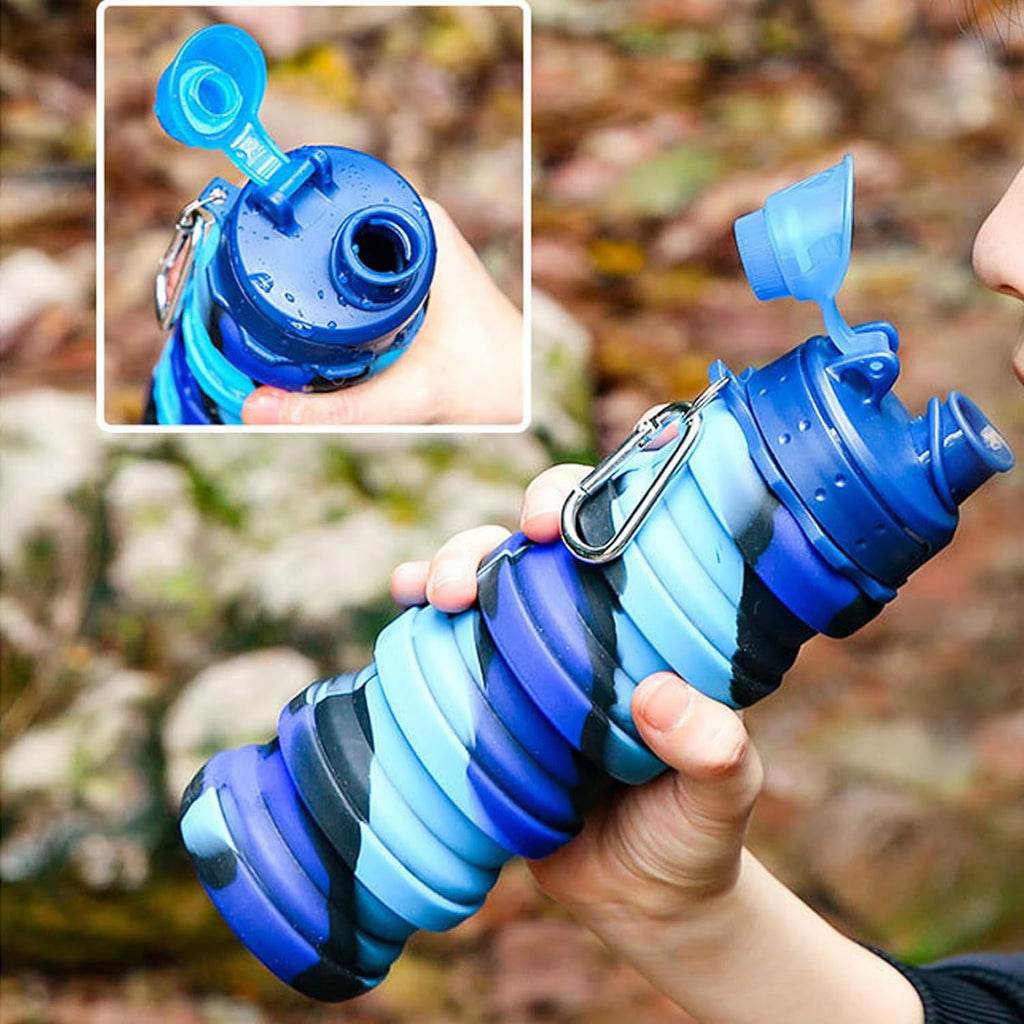 Skiennix Collapsible Water Bottle - Portable 500ml Silicone Travel Bottle with Mountaineering Buckle