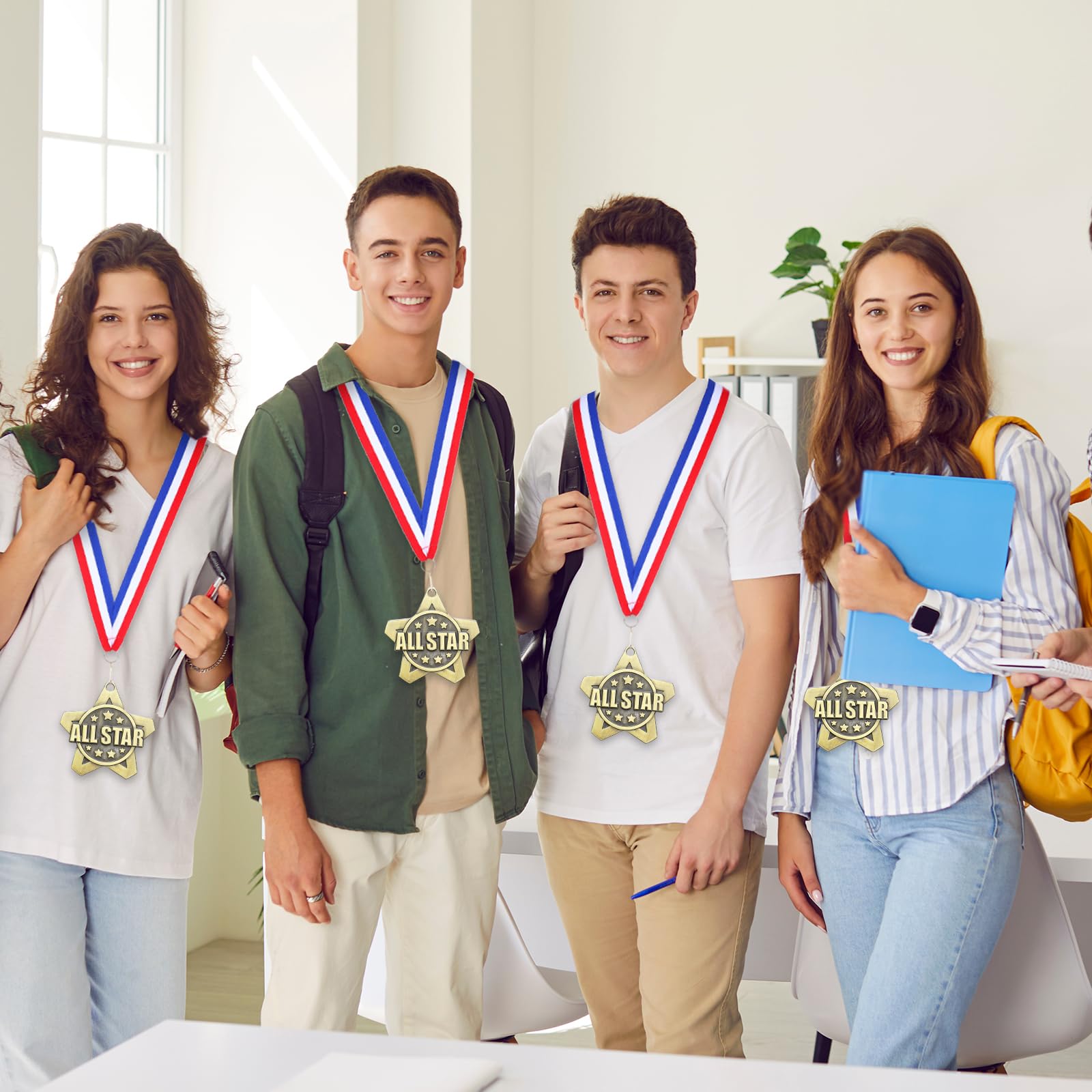 Quelay 30 Pcs 2 Inches Student Award Medals Bulk Awards Medal with Neck Ribbons Metal Trophy Prize Gift for Tournaments, Competitions, Party, Kids and Adults(All Star Medals)