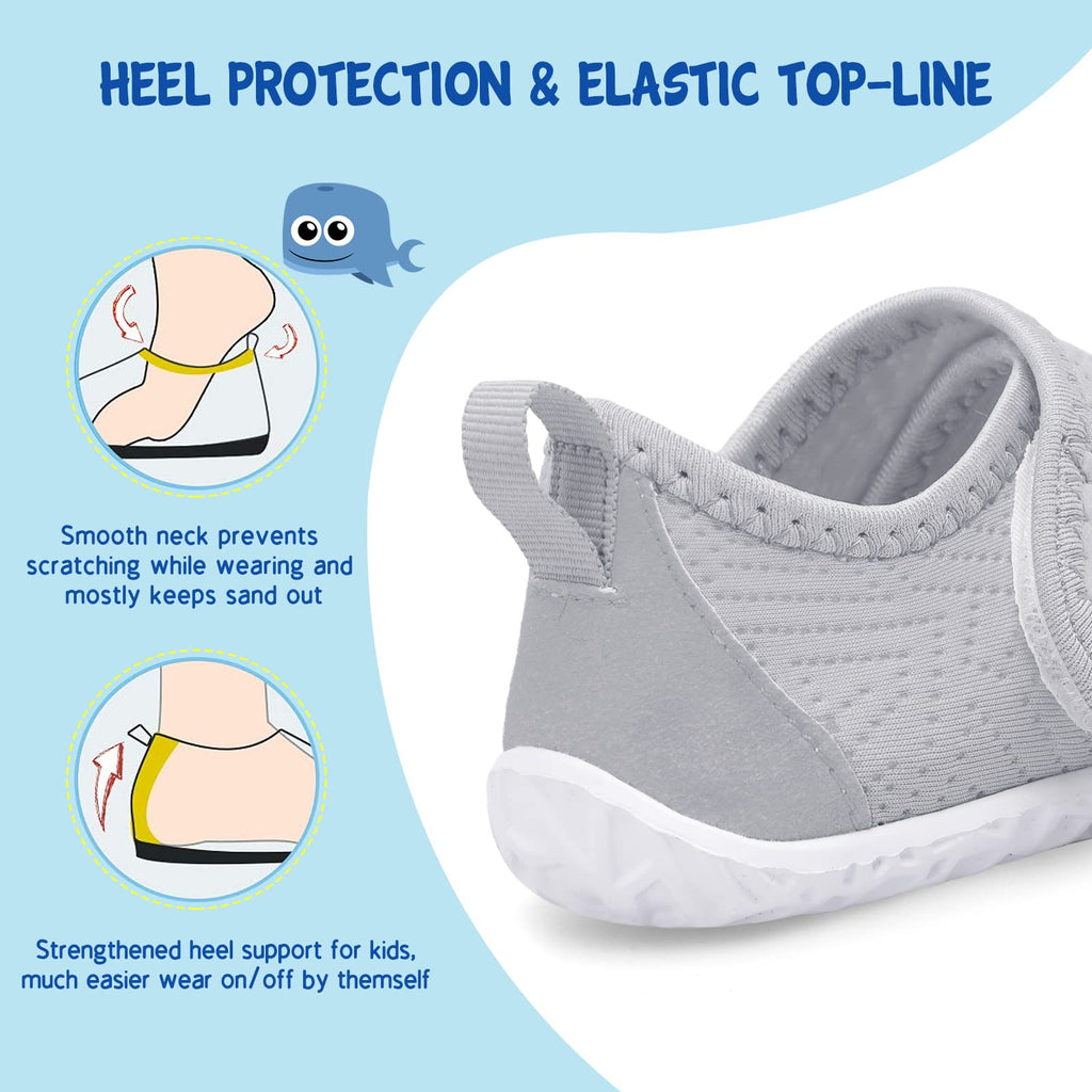 LeIsfIt Toddler Water Shoes Boys Girls Barefoot Aqua Socks Kids Breathable Quick-Dry Swim Shoes for Beach Pool Surf, Grey, 5 Toddler