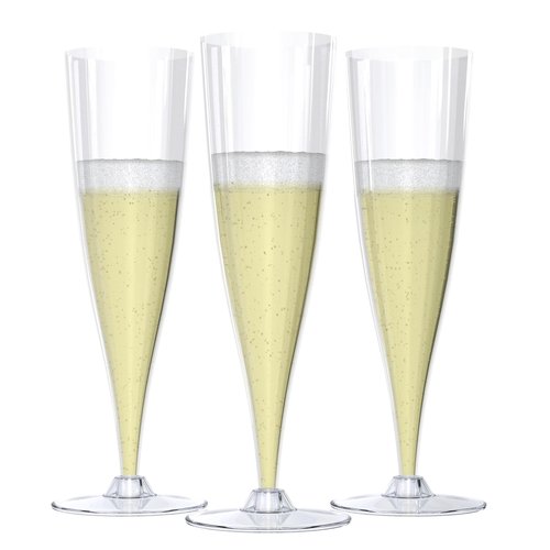 Mindful Design - 24 Pack Disposable Clear Champagne Flutes for Parties, Weddings, Mimosa Bars - Plastic Toasting Glasses With Mimosa Glasses