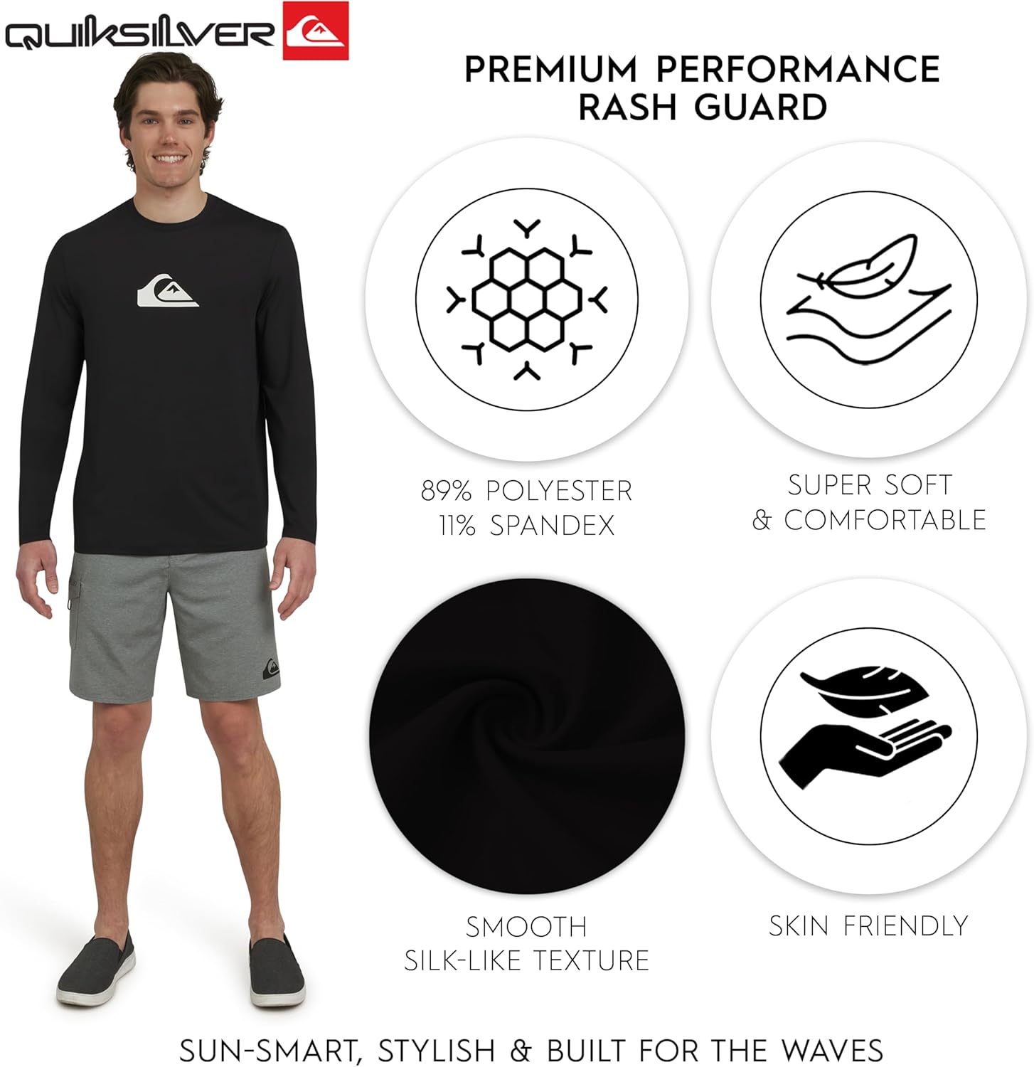 Quiksilver Men's Long Sleeve Rash Guard | UPF 50 Sun Protection Swimwear (S-XXL)