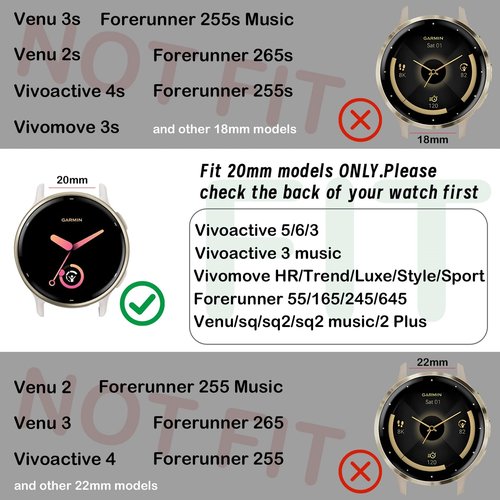 Koazon Mesh Metal Watch Bands Compatible with Garmin Vivoactive 5/6/3/Forerunner 55/165/245/645,20mm Stainless Steel Magnetic Loop Adjustable Replacement Strap for Garmin Venu sq 2 Women Men
