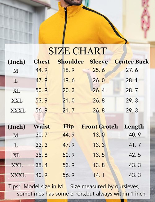 LecGee 2 Piece Athletic Set For Men Casual Color Bock Coat and Adjustable Drawstring Sports Pant Outfits(Yellow,XX-Large)