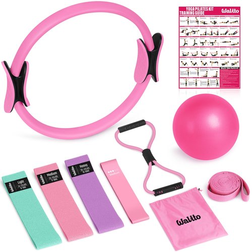 WALITO Home Pilates Kit for Women,Pilates Ring Set with Magic Circle,Resistance Bands,Figure 8 Workout Bands,Mini Ball, Compact Toning Fitness Essentials Starter Set Accessories Gift