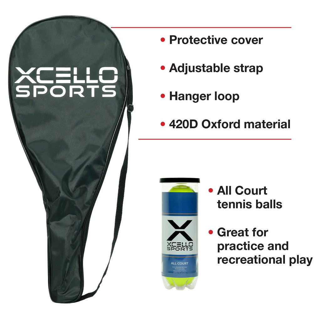 Xcello Sports 27" Aluminum Racket Set (Blue/Black) with 2 Tubes of Tennis Balls and 2 Covers