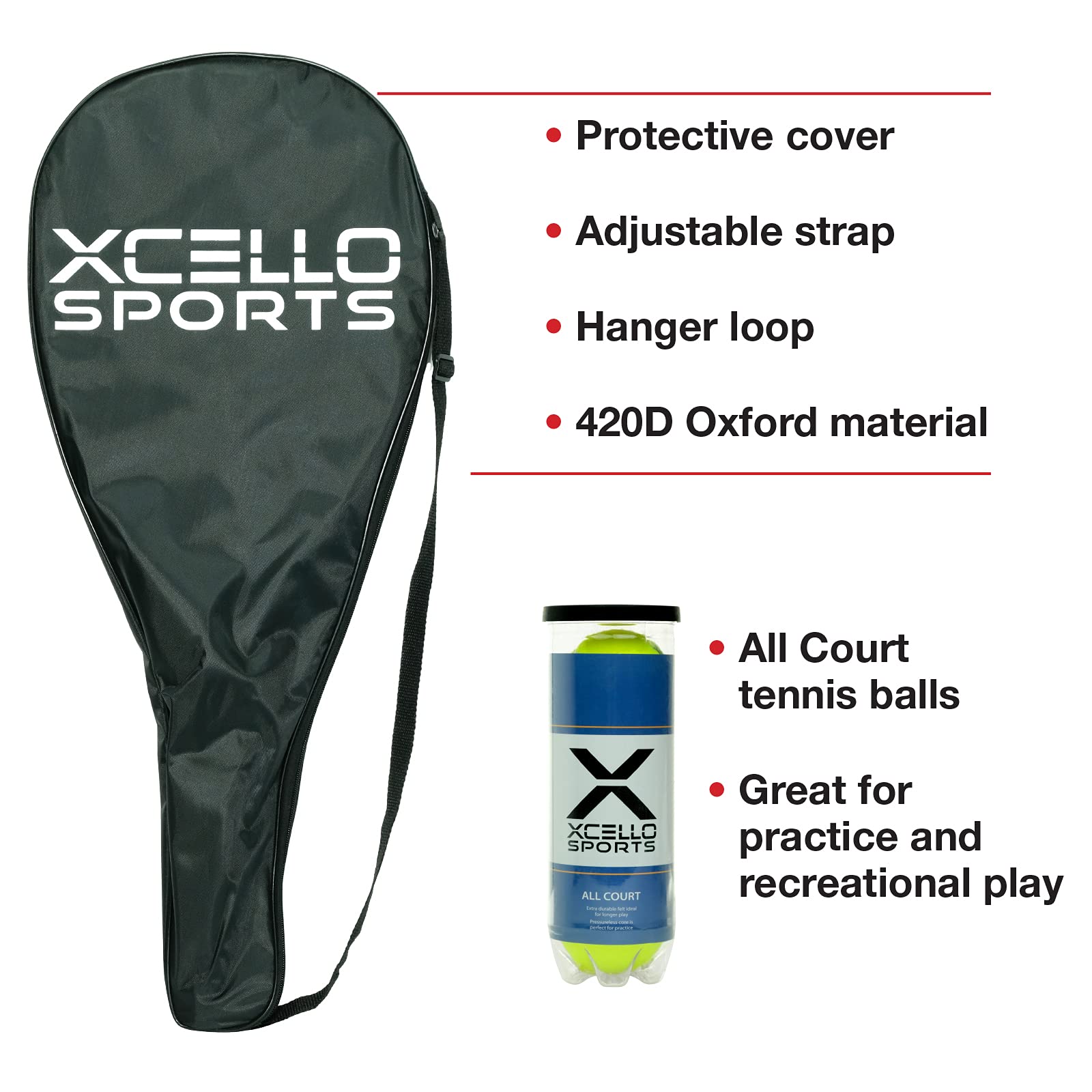 Xcello Sports 27" Aluminum Racket Set (Blue/Black) with 2 Tubes of Tennis Balls and 2 Covers