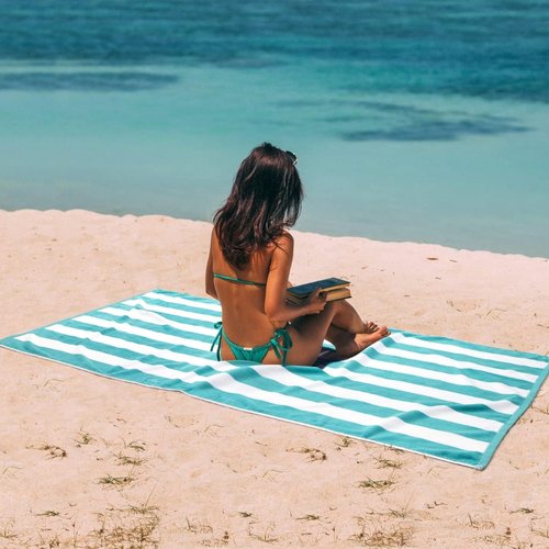 LULUHOME Oversized Beach Towel - Soft Cotton 36 x 70 Inch Striped Pool Towel for Adults | Turquoise