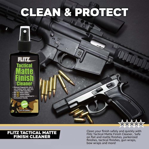 Flitz Tactical Matte Finish Cleaner - 7.6oz Bottle of USA-Made Gun Cleaner Spray to Remove Fingerprints, Oil, & Other Grime - Fast-Drying Cleaning Solution for Gun Wraps & More (1 Pack)
