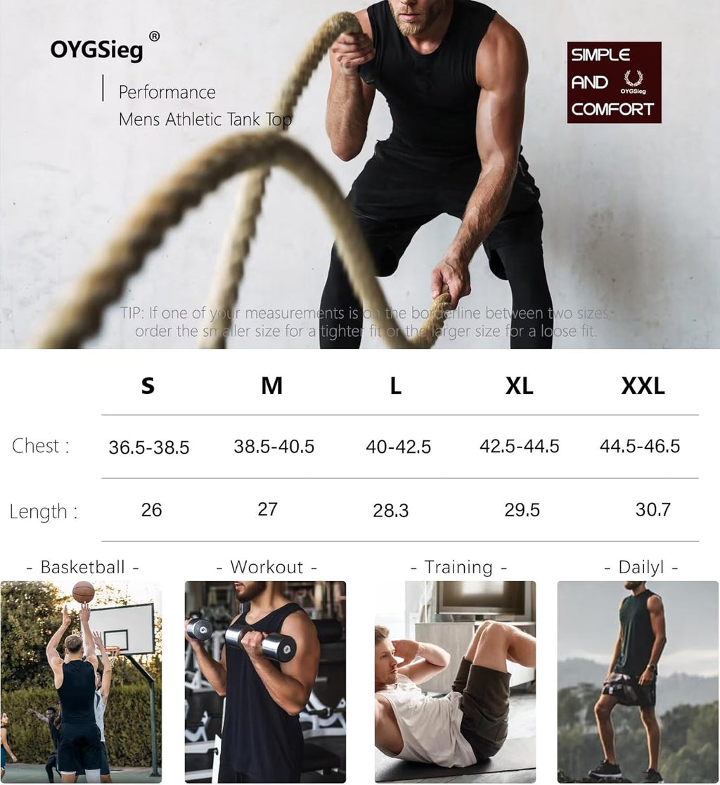 OYGSieg Men's Quick-Dry Workout Tank Tops - Breathable Sleeveless Muscle Shirts | 6 Pack for Active Men