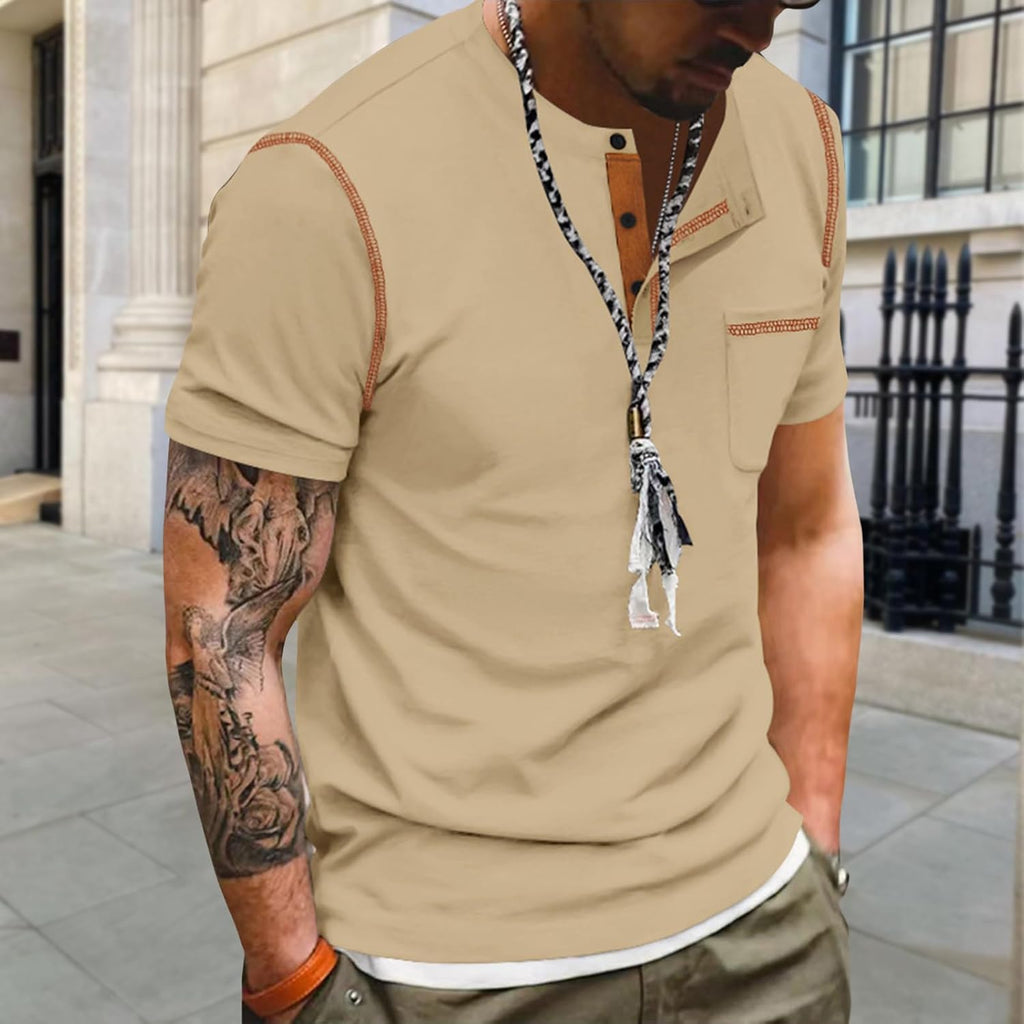 Skiennix Men's Lightweight Short Sleeve Henley Polo Shirt - 1/4 Button Down with Chest Pocket