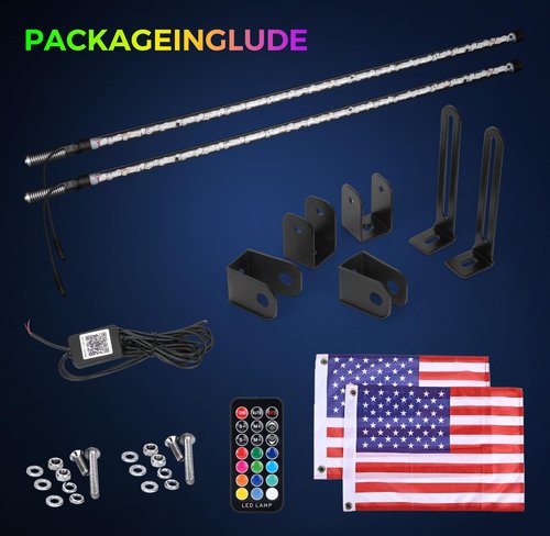 2 Pack Golf Cart Whip Light - 210 Selectable Lighting Modes, Easy Installation, Waterproof Whip Light with Color Width Flow Direction Customization for Golf Carts 2.53FT