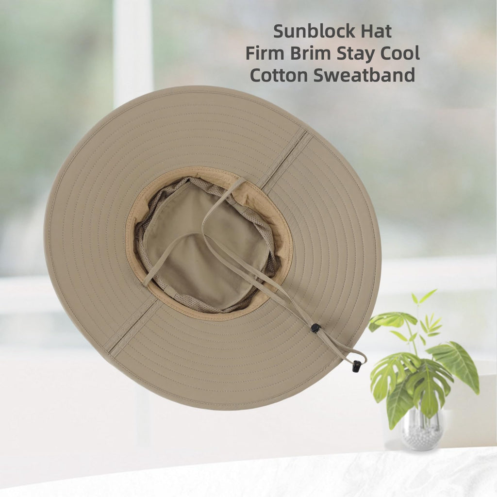 Home Prefer UPF50+ Mens Sun Hat Wide Brim Fishing Hat Foldable Large Brim UV Protection Sun Hat for Men Women Beach Gardening (Khaki)