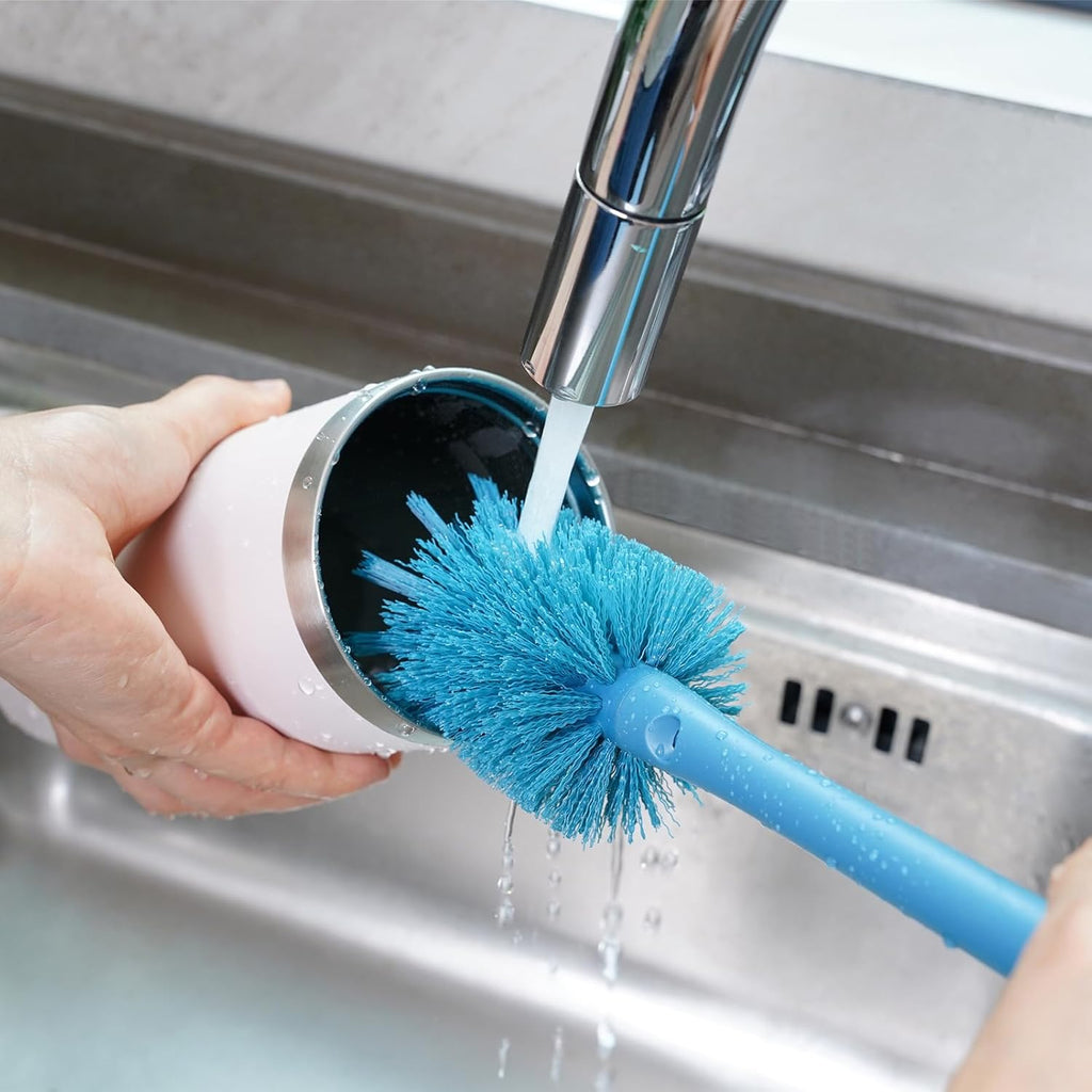 Skiennix 2-in-1 Bottle Cleaning Brush - Long Handle with Replaceable Head for Sports & Baby Bottles | Smokey Blue