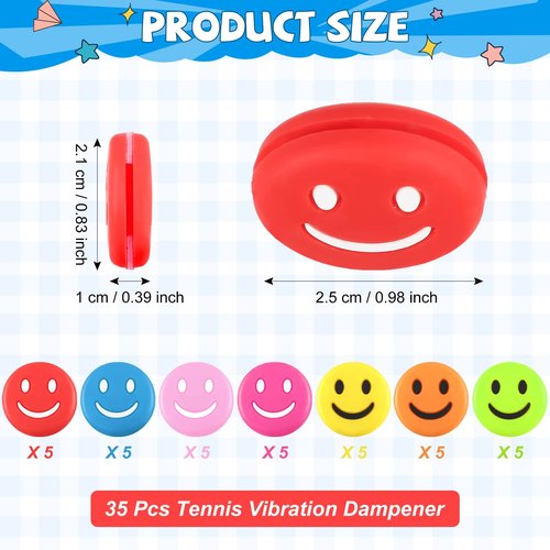 Jexine 35 Pcs Tennis Vibration Dampener Silicone Racket Dampener Cute Tennis Supplies Racket for Gift (Smile)
