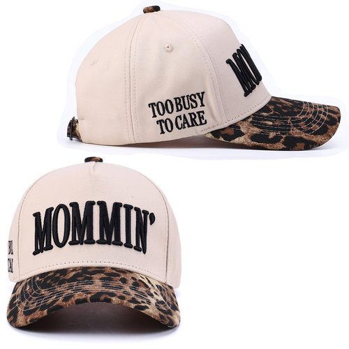 Vintage Two-Tone Trucker Hat Adjustable Baseball Cap with Mommin Embroidery Ponytail Fit Unisex Outdoor Casual Headwear (Leopard)