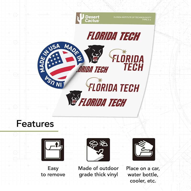 Officially Licensed Florida Tech Panthers Sticker Sheet - Desert Cactus