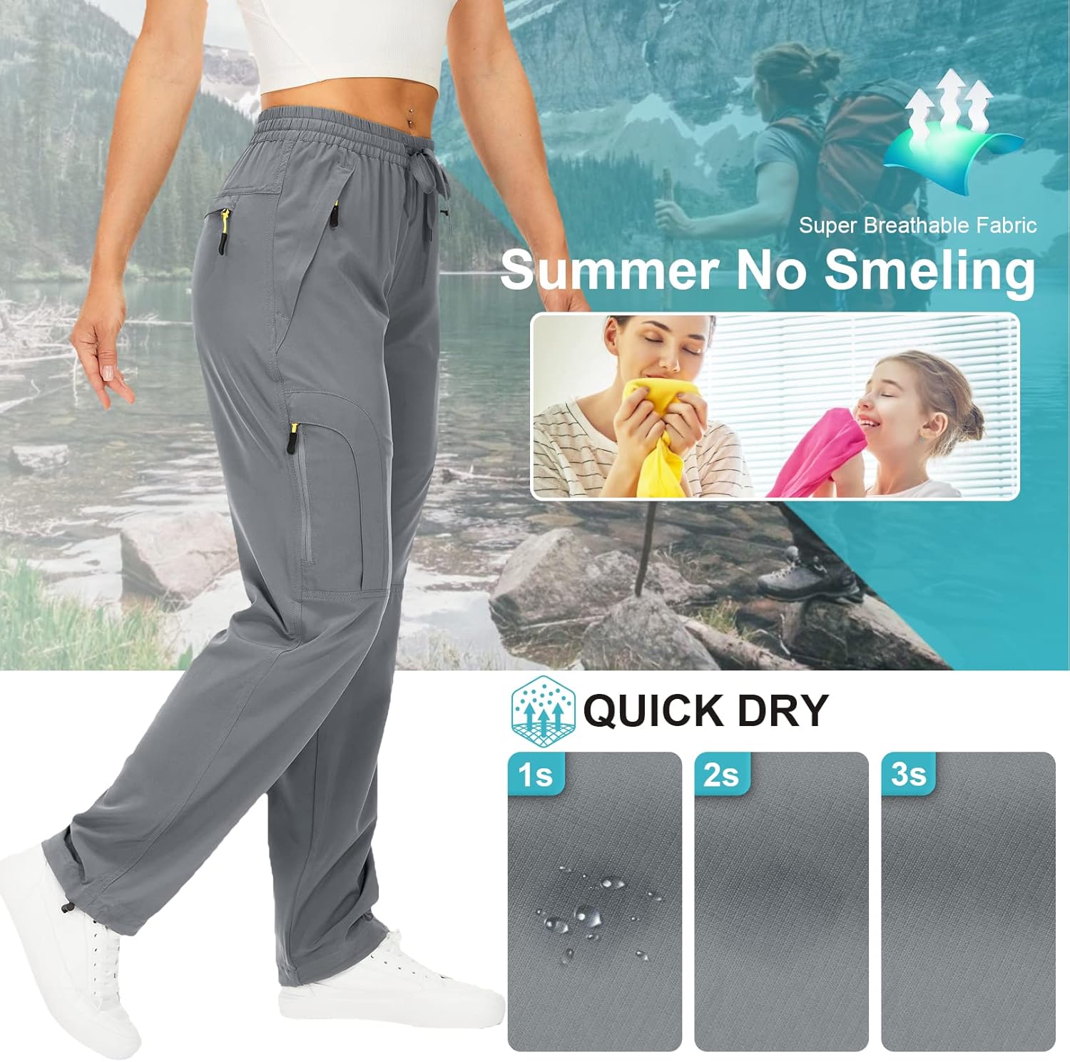 Skiennix Women's Hiking Pants - Quick-Dry, Lightweight, UPF 50 | Travel & Safari Cargo with Zipper Pockets