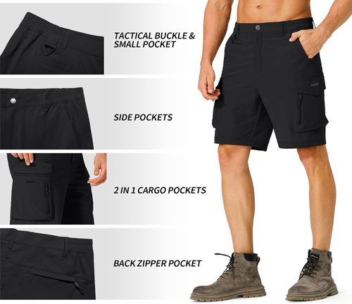 Hugut Men's Hiking Cargo Shorts - Quick Dry Lightweight Travel Shorts with Multi Pockets | Ideal for Fishing, Camping, Golf
