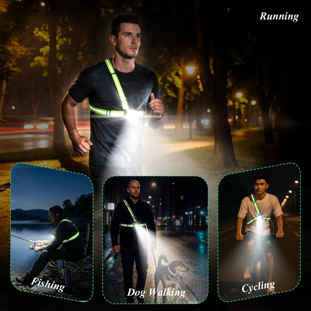 Skiennix Running Lights - 360° High Visibility Rechargeable Vest with Rear Red Warning Light | IPX4 Waterproof