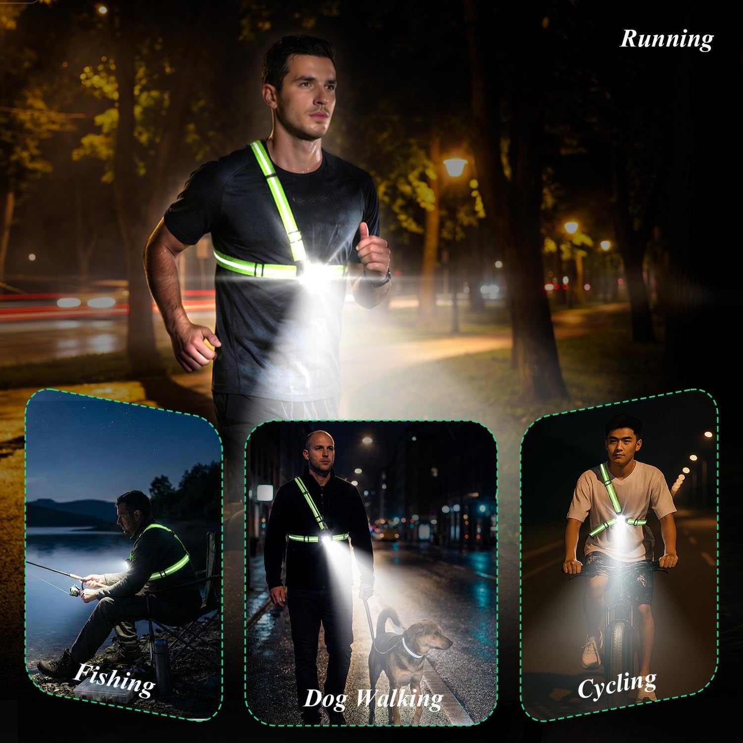 Skiennix Running Lights - 360° High Visibility Rechargeable Vest with Rear Red Warning Light | IPX4 Waterproof