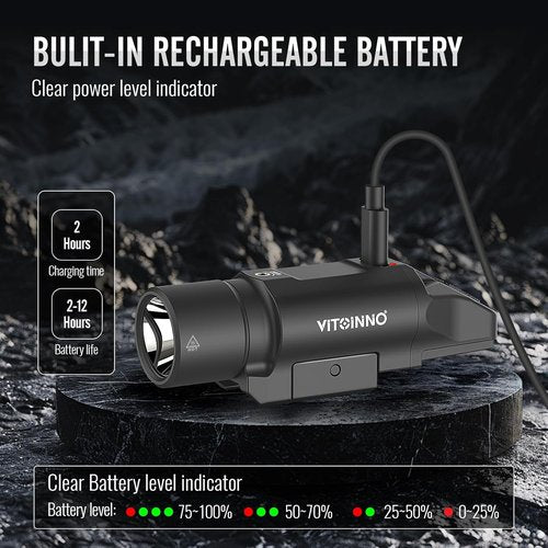 1500 Lumens Red Laser Light Combo - Rechargeable Tactical Flashlight for Rifle | Picatinny Rail Compatible