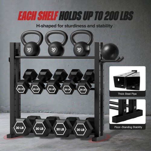 3-Tier Dumbbell Rack Stand Only, Weight Rack for Home Gym Dumbbells, Adjustable Height, Compact Design, 1000LB Capacity Dumbbell Storage for Home Use