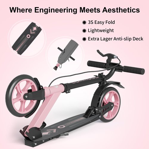 Kick Scooter with Dual Brakes for Kids Age 8+, Teens, Adults, Dual Suspension Foldable Lightweight Scooter with 8 Inch Big Wheels, Max Load 240 LBS Wide Deck