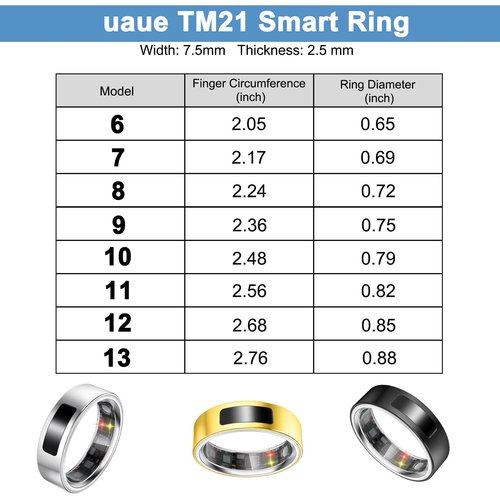 uaue Smart Health Ring for Women Men, Vibration Alert, Touch Control, Fitness Tracker Ring with Sleep/Women's Health/Heart Rate/Steps, IP68 Waterproof for iPhone and Android, Silver 10,No Subscription