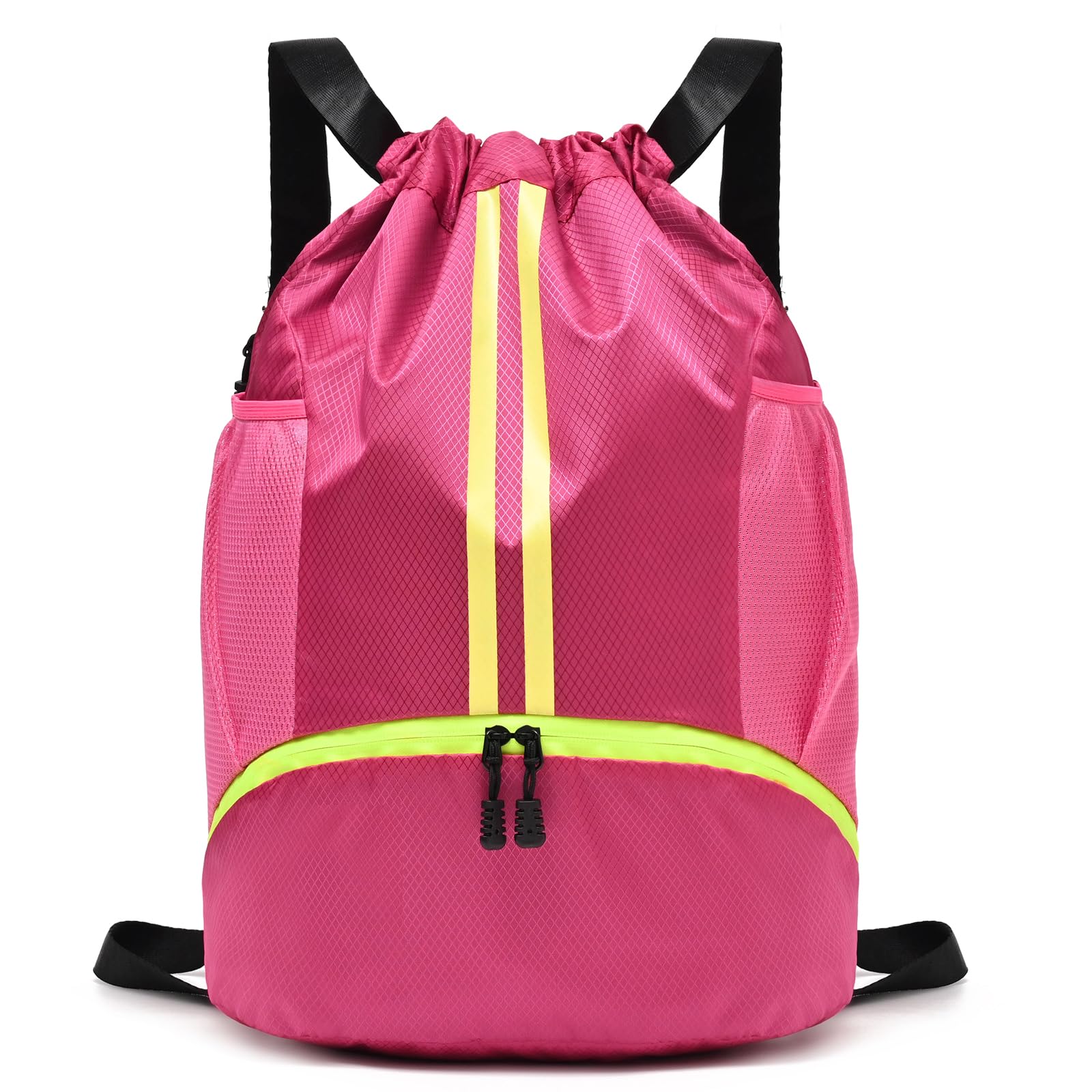 LOKAPEGY Drawstring Gym Bag for Men, Waterproof Drawstring Backpack for Women, Swim with Shoes Compartment, Pull String Sport Bag for Soccer and Basketball. (Rose)