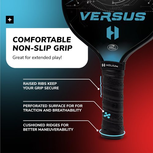 Helium Versus Pickleball Paddle Set of 2 - USAPA Certified - Graphite Fiberglass Surface, Lightweight Honeycomb Core - 2 Rackets, 4 Balls, 1 Sports Bag