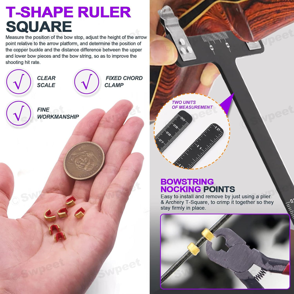 Swpeet 17-Piece Archery Bow String Tools Kit - Complete Set with Nocking Buckle, Ruler & Wax