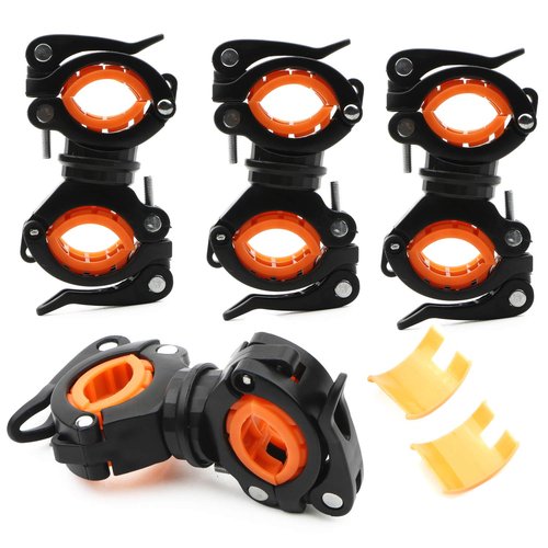 Rowiz Flashlight Holder, 360 Degree Rotation Bicycle Bike LED Light Torch Mount Clamp Clip Holder Grip Bracket, Bike Flashlight Mount, Pack of 4