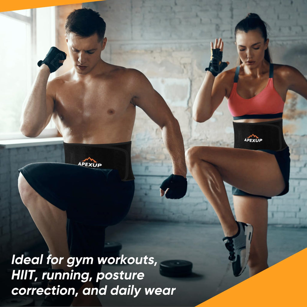 APEXUP Sweat Waist Trainer for Women and Men, Neoprene Waist Trimmer Belt Slimming Sweat Band with Removable Lumbar Support Bar for Workouts (Black, L)