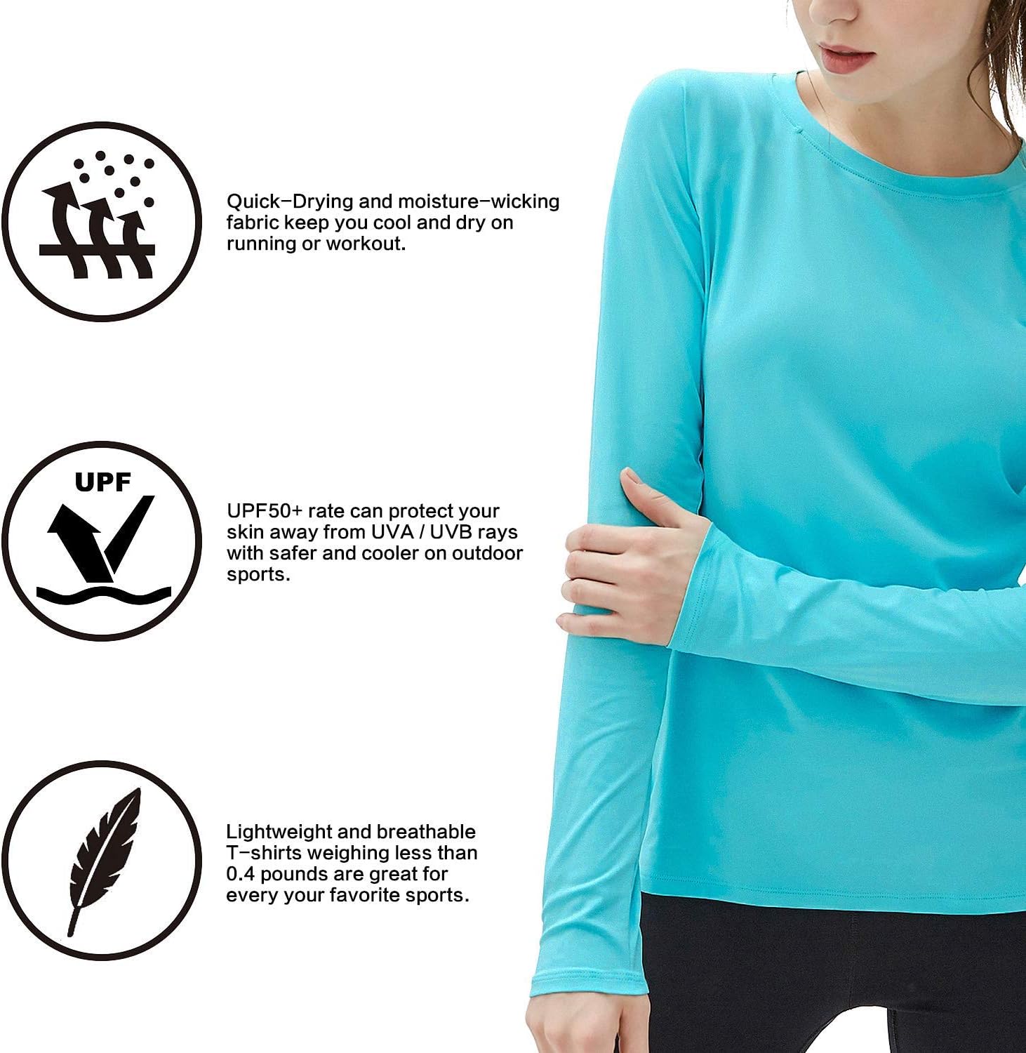 Skiennix Women's UPF 50+ Long Sleeve Workout Shirt - Quick Dry UV Sun Protection | Size L