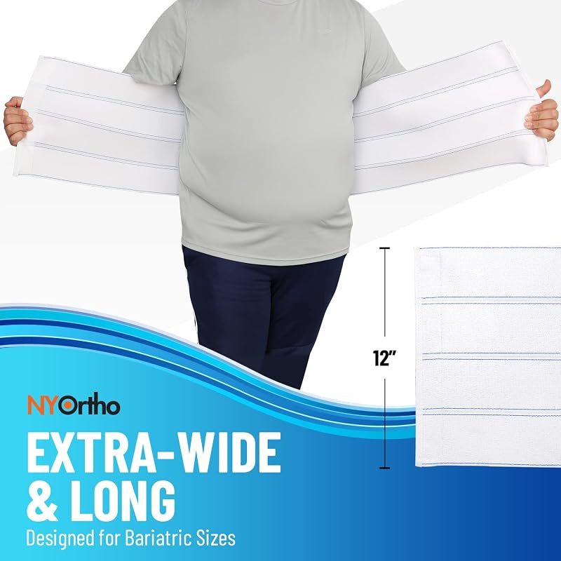Bariatric Abdominal Binder 12-Inch Wide, 4 Panel 90-105 Inch - Latex-Free Post-Surgery Belly Wrap