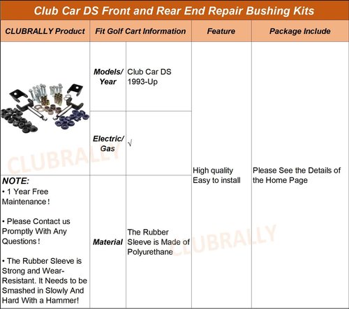 CLUBRALLY Club Car DS Deluxe Golf Cart Front and Rear End Repair Bushing Kits for 1993-Up