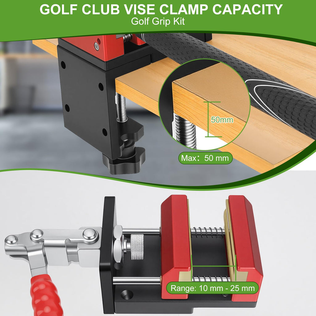 Poiyham Golf Club Regripping Kit, 2-in-1 No Drill Aluminum Golf Shaft Clamp, 360° Swivel Portable Table Vise, Golf Grip Kit for Regripping, Golf Repair Kit Removal Tool for Grip Replacement