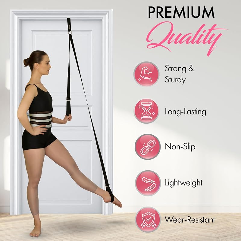 Zenmarkt Stretching Strap with Door Anchor for Splits & Flexibility - Black