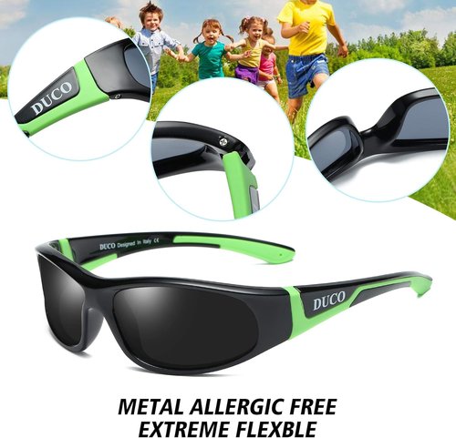 DUCO Kids Sunglasses - UV400 Protection for Boys & Girls | Ideal for Baseball, Cycling, Tennis, Age 6-10
