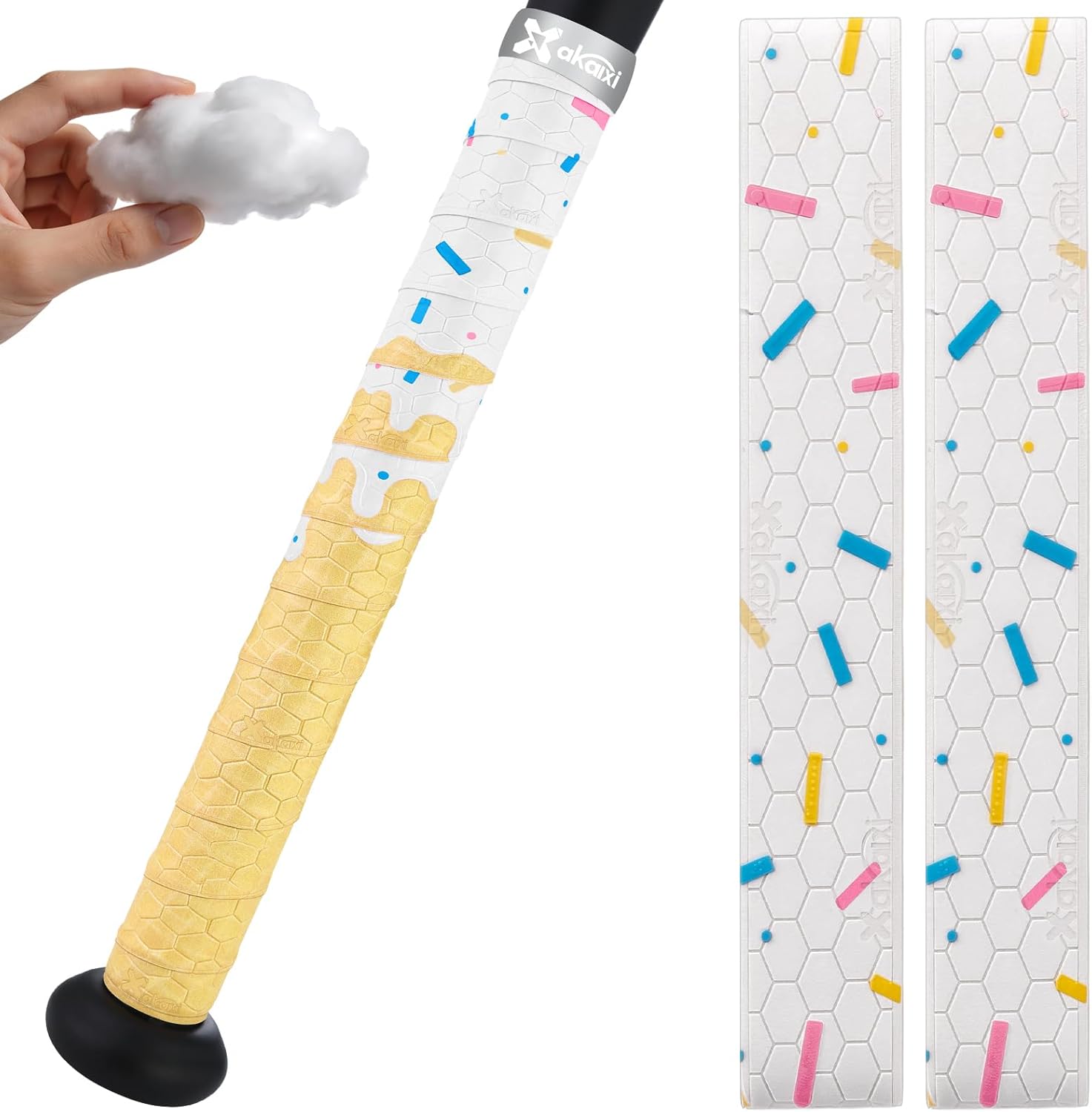 Skiennix Ice Cream Drip Baseball Bat Grip Tape - Non-Slip, Sweat Absorbent, 2/4 Pack, 0.5mm/1.1mm/1.75mm