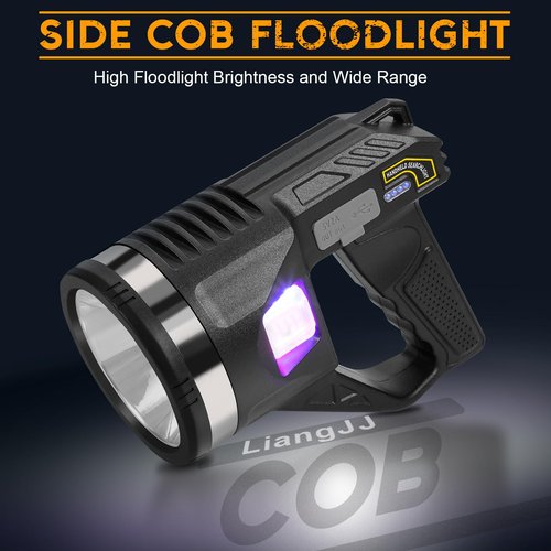 LiangJJ Spotlight 1000000 Lumens, 6 Modes Super Bright LED Rechargeable Spotlight Flashlight with Cob Light, Tripod, Strap, 15000mAh 18Hrs IPX7 Waterproof Spot Lights Outdoor Handheld for Boating, L