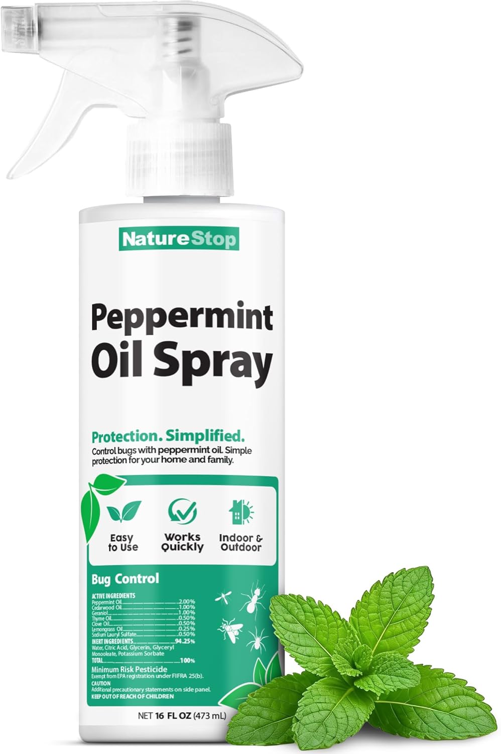 Peppermint Oil Insect Repellent Spray - Natural Bug Deterrent for Indoor & Outdoor Use | 16 oz (475mL)