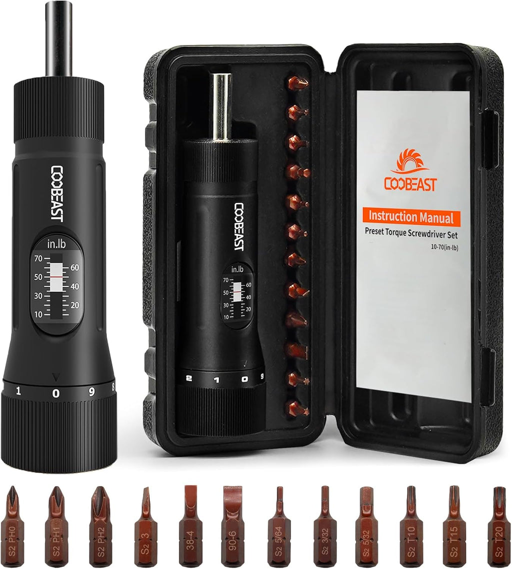 Skiennix 13-Piece Torque Screwdriver Set - S2 Bits & 1/4” Drive for Bike Repair | 10-70 In-lb Torque Range