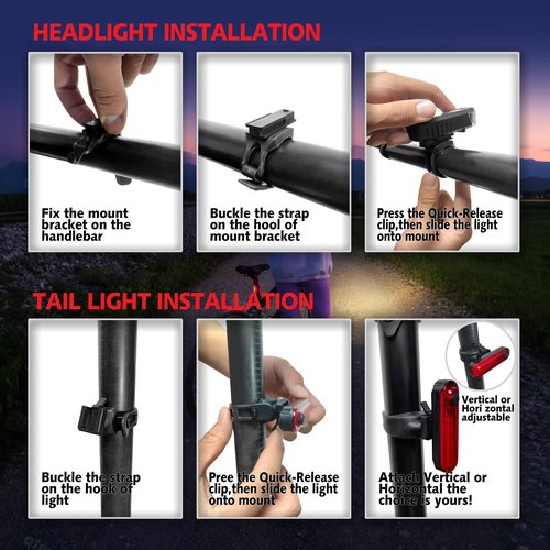 KunHe 4 Pack USB-C Rechargeable Bike Lights Head Lights for Night Riding Men Women & Kids 3 Lights Modes Used as a Safety Indicator Light for Skateboards Strollers and Wheelchairs