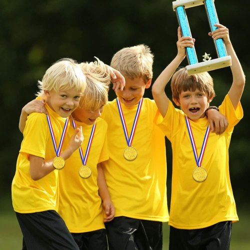 Gold Plastic Winner Award Medals by [Brand Name] - 50 Pack with Ribbon Necklaces for Sports & Competitions