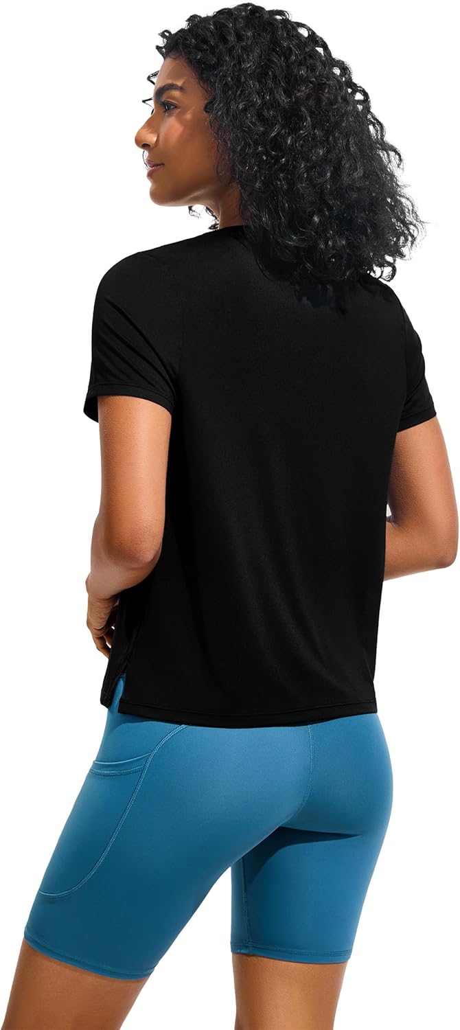 Skiennix Ice Silk Women's Athletic Tee - Loose Fit Short Sleeve with Side Slits | Comfortable Workout Top