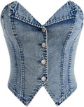 WDIRARA Women's Denim Tube Top - Y2K Asymmetrical Sleeveless Bandeau Crop Top in Stylish Design