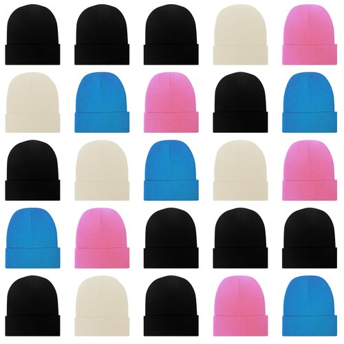 LYDTICK 25 Pack Winter Beanie Hats Bulk for Men Women, Wholesale Knit Beanies Cold Weather Skull Caps, 4 Colors