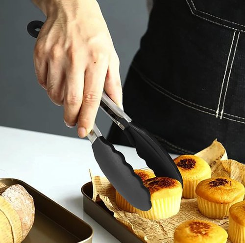 Mini Silicone Kitchen Utensils Set 6-Piece Black, Space-Saving Cooking Tools, Kid-Safe Cookware, Travel, Small Kitchen Utensil Set for Camping & RV