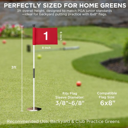 KINGTOP Golf Flagstick Mini, Practice Putting Green Flag Stick for Yard, Pole | Pin | Flagpole, Portable 2-Section Design, 3 Foot, 1-Pack, White